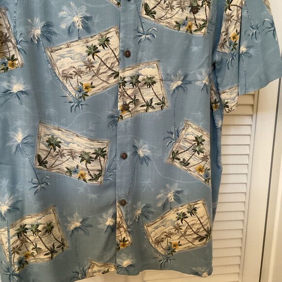Batik Bay Men’s Postcard Print Blue Short Sleeve Button Front Shirt, Size L - Picture 7 of 10